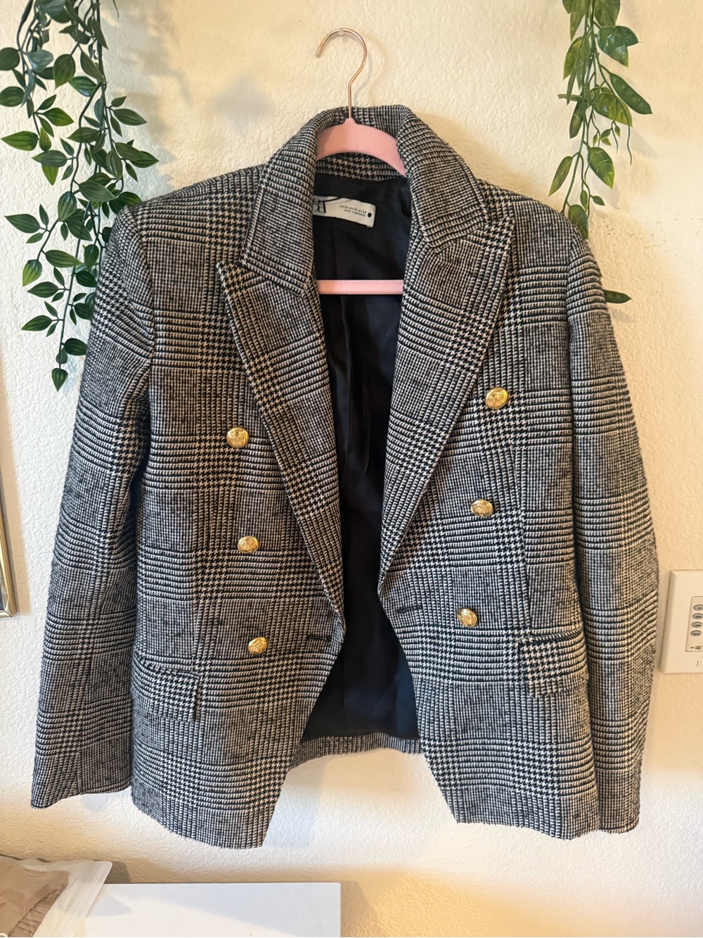 Oversized Zara Black & White Glen Plaid Double-Breasted Blazer